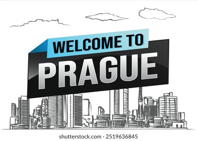 texto palabra bienvenido a Praga icono de la ciudad logo cartel diseño gráfico de Vector puede utilizar el Anuncio, volante, Web, estudio, educación, evento deportivo, promoción especial viaje vacaciones


