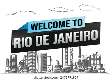 text word welcome to Rio De Janeiro city icon logo poster vector modern design graphic can use banner, flyer, web, study, education, sport event, special promo tour trip vacation holiday

