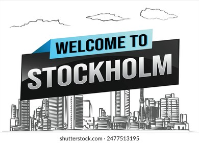 text word welcome to Stockholm city icon logo poster vector modern design graphic can use banner, flyer, web, study, education, sport event, special promo tour trip vacation holiday

