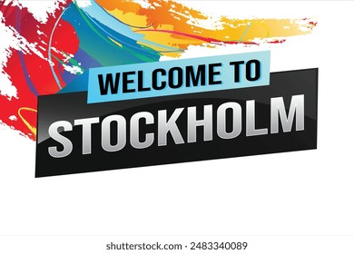 Textwort Willkommen bei Stockholm City Icon Logo Poster Vektorgrafik Modernes Design Grafik kann Banner, Flyer, Web, Studium, Bildung, Sportveranstaltung, Sonderaktion Tour Urlaub

