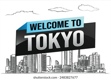 Textwort Willkommen bei Tokyo City Icon Logo Poster Vektorgrafik Modernes Design Grafik kann Banner, Flyer, Web, Studium, Bildung, Sportveranstaltung, Sonderaktion Tour Urlaub