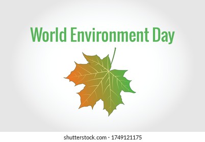 Text World Environment Day. Ahornblattsymbol. Vektorgrafik EPS10.