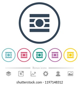 Text wrap around objects flat color icons in round outlines. 6 bonus icons included.