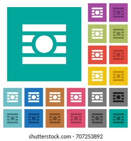 Text wrap around objects multi colored flat icons on plain square backgrounds. Included white and darker icon variations for hover or active effects.