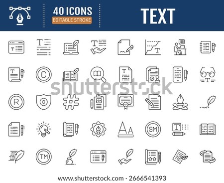 Text and writing line icon set. Includes Read,
words, copywriting, book, author, writer and
more. Vector Illustration with Editable Strokes