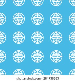 Text WWW on the globe symbol, repeated in straight lines on blue background