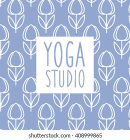 Text Yoga Studio Design Card In Pastel Colors Flat Vector Design On Ornamental Background