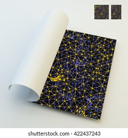 Textbook, Booklet or Notebook Mockup. 3D Grid Background. Vector Illustration.