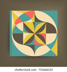 Textbook, booklet or notebook mockup. Abstract geometric design. Vector illustration made of various overlapping elements.