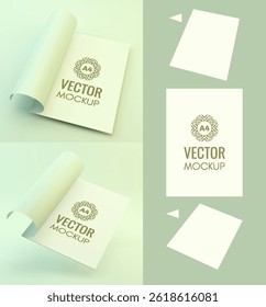 Textbook, booklet or notebook mockup. Cover design template. Blank sheet in tone of cover included. 3d vector illustration for picture, painting, poster,  certificate, diploma or photo. 