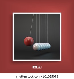 Textbook, booklet or notebook mockup. Newtons cradle vector illustration. 3D Business Concept. Cover design template. 