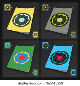 Textbook, Booklet or Notebook Mockup. Set of Ethnic Circle Elements. Orient Traditional Design. Lace Pattern. Mandala Round Ornament. Vector Fashion Illustration.
