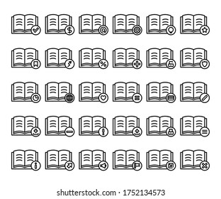 textbook and document icons line set