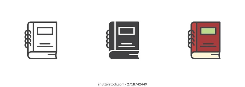 Icono de la educación del libro de texto establecido en estilo colorido del contorno de la línea, sólido y lleno. Aprender el símbolo y el signo del Vector de recursos. Icono de Educación para estudio, cursos escolares y lectura académica.