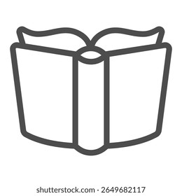 Textbook hardcover line icon, book festival concept. Vector graphics. Opened hardcover book with pages, reading sign on white background, outline style icon for mobile or web design