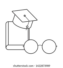 textbook with hat graduation and eyeglasses
