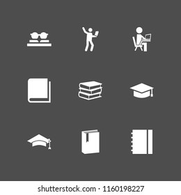 textbook icon. 9 textbook set with book, notebook and student vector icons for web and mobile app