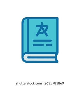 Textbook icon illustration with stylized text in blue tones