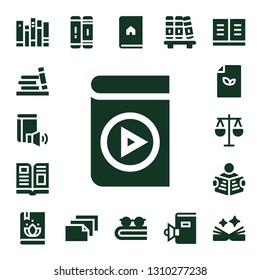 textbook icon set. 17 filled textbook icons.  Simple modern icons about  - Books, Bookshelf, Book, Audio book, Magazine, Paper, Law, Read, Library