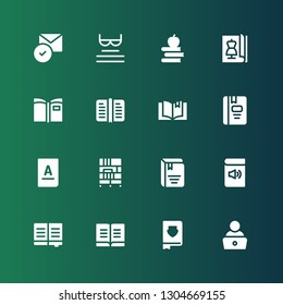 textbook icon set. Collection of 16 filled textbook icons included Read, Book, Bookcase, Magazine, Books