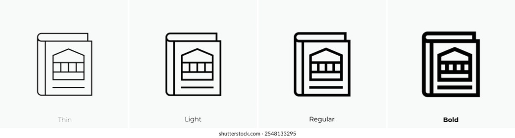textbook icon. Thin, Light Regular And Bold style design isolated on white background