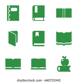 Textbook icons set. set of 9 textbook filled icons such as book, notebook