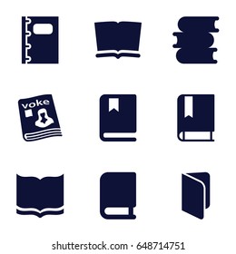 Textbook icons set. set of 9 textbook filled icons such as book, magazine