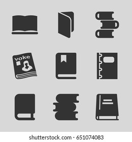 Textbook icons set. set of 9 textbook filled icons such as book, magazine