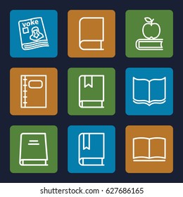 Textbook icons set. set of 9 textbook outline icons such as book, magazine, notebook