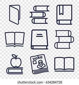 Textbook icons set. set of 9 textbook outline icons such as book, magazine