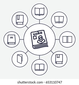 Textbook icons set. set of 9 textbook outline icons such as book