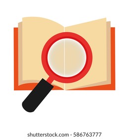 textbook with magnifying glass library isolated icon