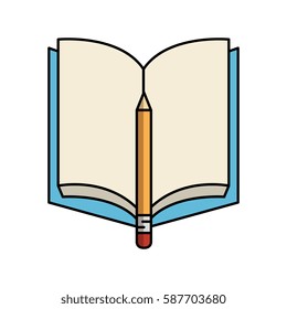 textbook with pencil isolated icon