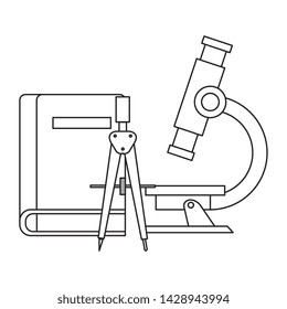 textbook school with compass and microscope