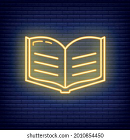 Textbook schoolbook icon glow neon style, educational institution process school, color outline flat vector illustration, isolated on black. Office supplies symbol, concept back to school.
