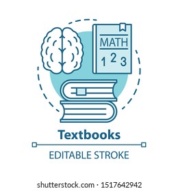 Textbooks concept icon. Educational literature idea thin line illustration. School and university subjects classbooks. Study & learning books. Vector isolated outline drawing. Editable stroke