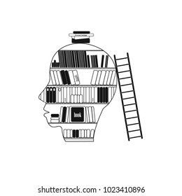 Textbooks icon. Erudite man. Many books. Knowledge and memory.
