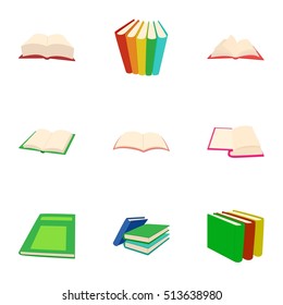 Textbooks icons set. Cartoon illustration of 9 textbooks vector icons for web