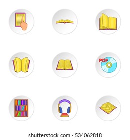 Textbooks icons set. Cartoon illustration of 9 textbooks vector icons for web