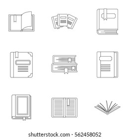 Textbooks icons set. Outline illustration of 9 textbooks vector icons for web
