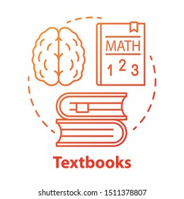Textbooks red concept icon. Educational literature idea thin line illustration. School and university subjects classbooks. Study and learning books. Vector isolated outline drawing