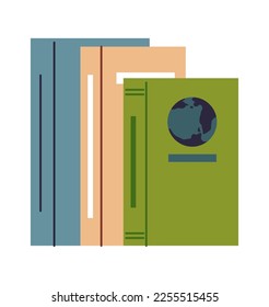 Libros de texto y publicaciones escolares para la educación y el estudio. Montón aislado de cuadernos para escribir. Obtención de conocimientos y mejora de nuevas habilidades, práctica para exámenes. Vector de estilo plano