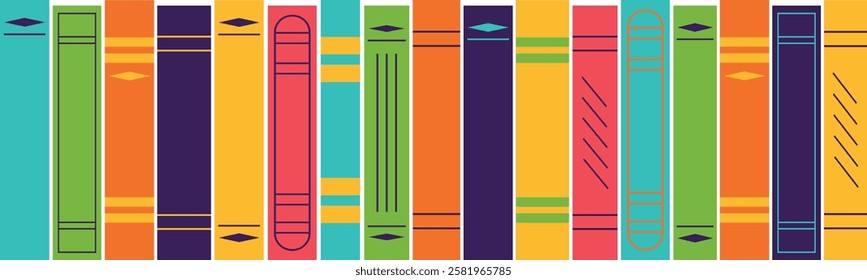 Textbooks standing in a row. Books in flat style. Isolated vector illustration.