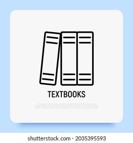 Lehrbücher in dünner Linie Symbol. Buchladen, Regal mit Büchern, Ordner. Moderne Vektorgrafik.