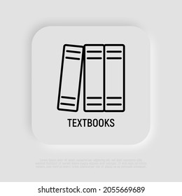 Textbooks thin line icon. Bookstore, shelf with books, folders. Modern vector illustration.