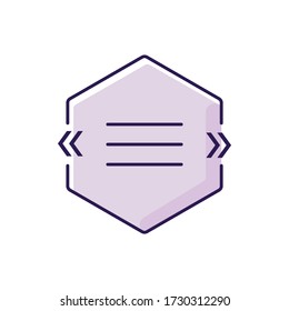 Textbox with angle quotes purple RGB color icon. Empty hexagonal box for direct speech. Blank dialogue bubble with quotation marks. Isolated vector illustration