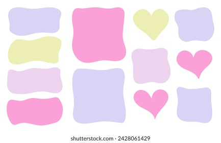 Textbox set. Hand drawn frames in pastel colors. Collection of blank templates Doodle border with wavy pattern.
 Vector illustration isolated on white background