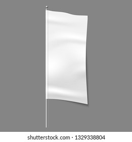 Textile advertising flag. Blank fabric white vertical cloth sign, textile ribbon vector template