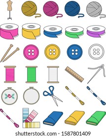 Textile Arts Vector Icons - Sewing, Embroidery, Knitting 