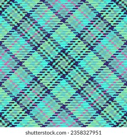 Textile background fabric of check vector pattern with a seamless plaid tartan texture in cyan and green colors.